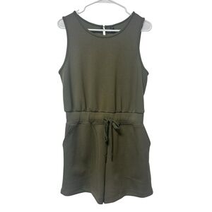 Romper Jumpsuit Green sleeveless pockets womens large casual summer vacation